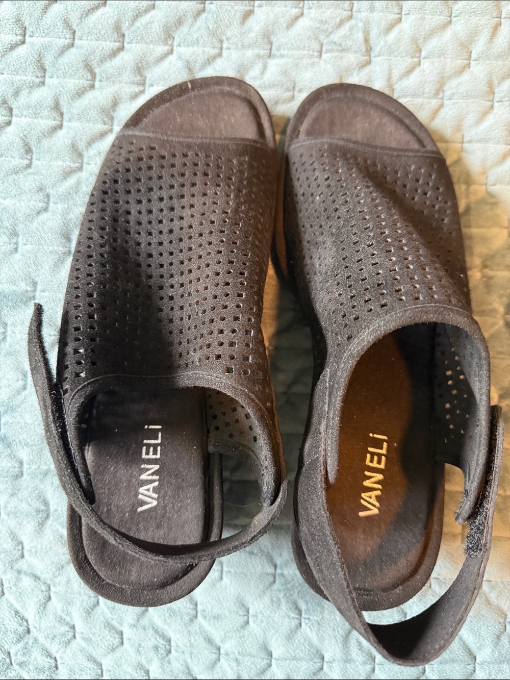 Vaneli Black Perforated Slingback Sandals